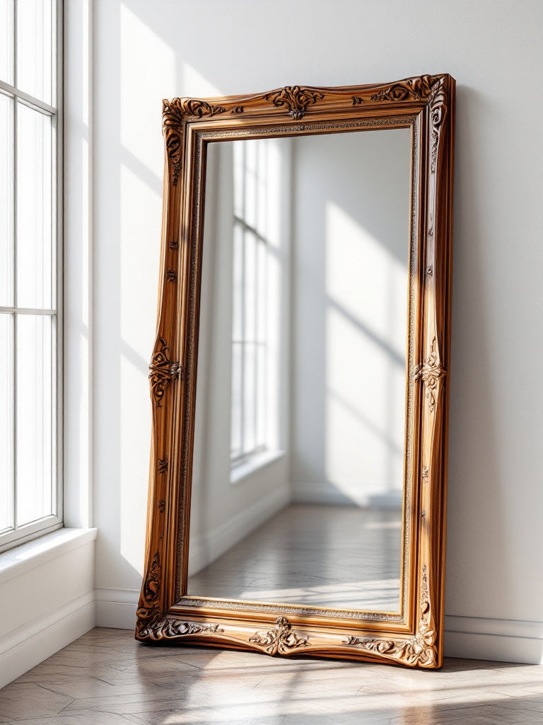 Luxury 120x75 cm walnut brown full-length carved mirror with intricate detailing, ideal for modern and traditional décor antique mirror vintage long mirror full length mirror  