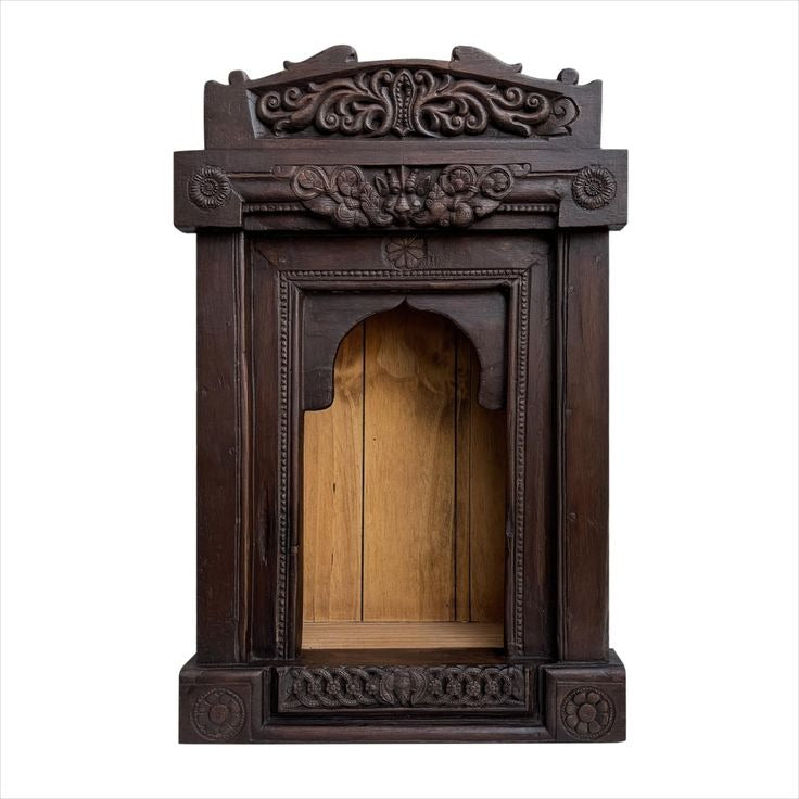 Walnut Idol Hand Carved Wooden Wall Box Mandir Bracket