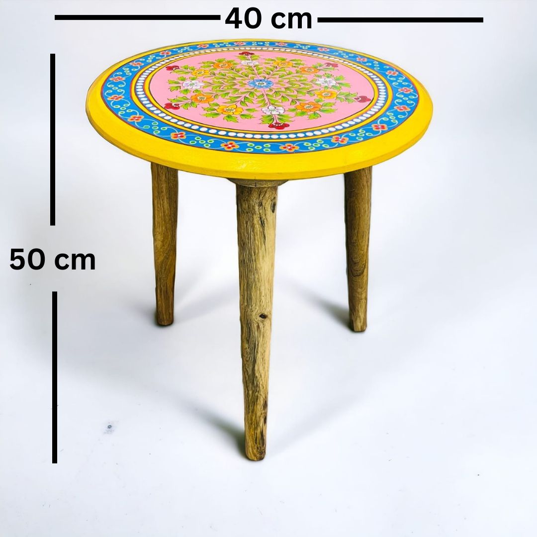 Yellow Flowers Wooden Hand Painted Side Table