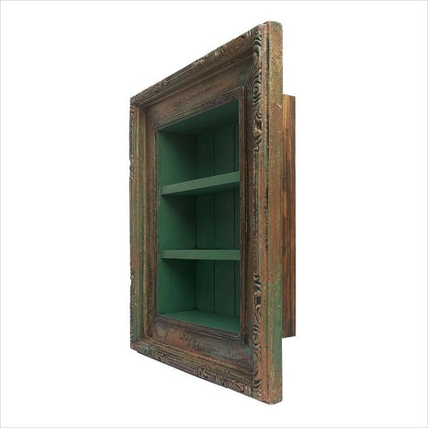 Vintage Hand Carved Wooden Wall Shelf Cabinet