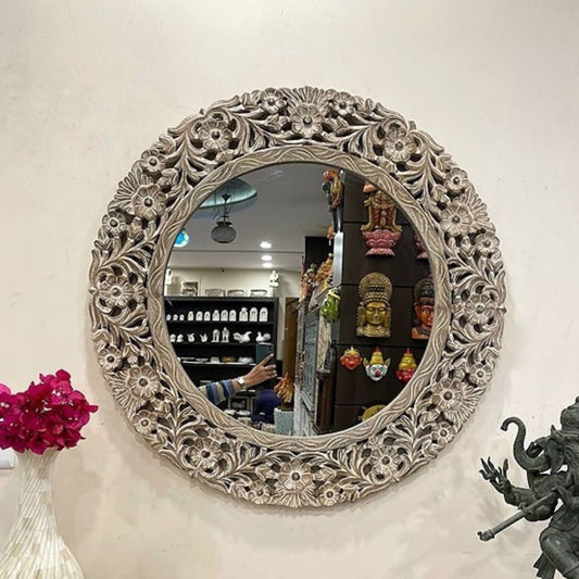 Handcarved round Wall Mirror