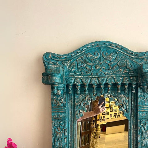 Indian Handcarved Wooden Wall Mirror | Jodhpur Vintage Style Mirror Frame