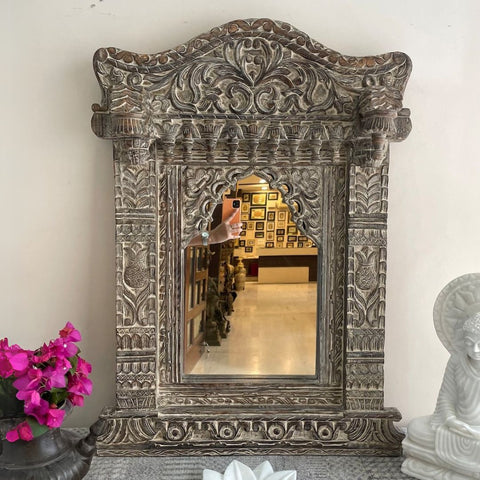 Indian Handcarved Wooden Wall Mirror | Jodhpur Vintage Style Mirror Frame