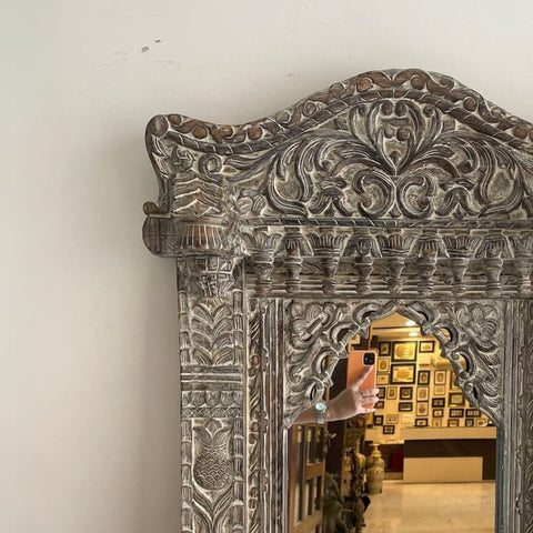 Indian Handcarved Wooden Wall Mirror | Jodhpur Vintage Style Mirror Frame