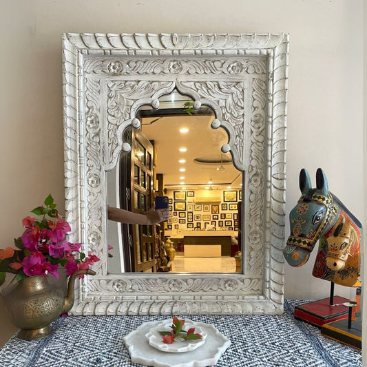 Vintage Hand - Carved Mirror Frame in Solid Wood for Bedroom | Living Room