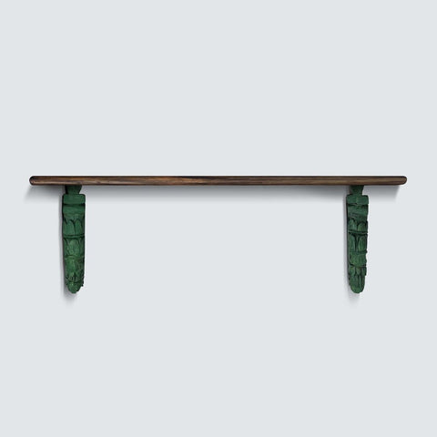 Green and Walnut Hand Carved Wooden Wall Bracket