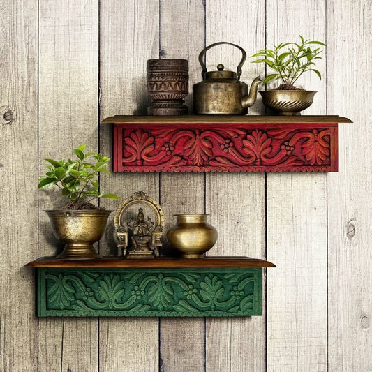 Set of 2 Antique wooden shelf living room Vintage Wall Decor