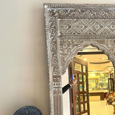 Indian Handcarved Wooden Wall Mirror Vintage Jharoka