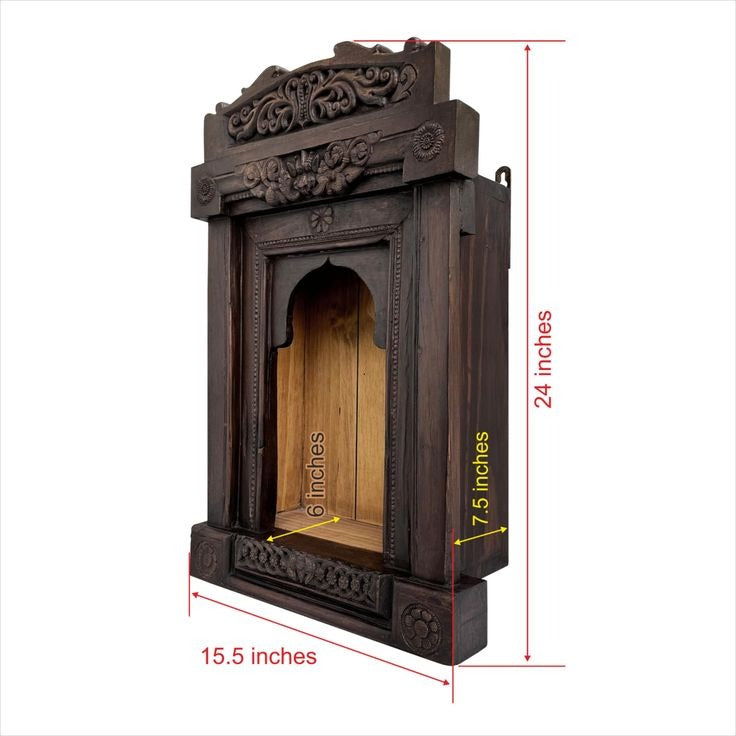 Walnut Idol Hand Carved Wooden Wall Box Mandir Bracket