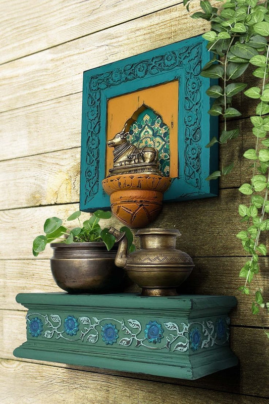 Hand Carved Wooden Wall Shelf