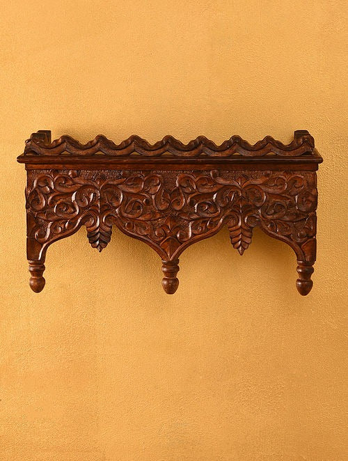 Brown Hand Carved Wooden Wall Bracket