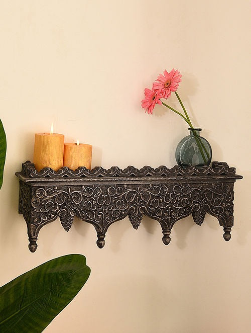 Brown Hand Carved Wooden Wall Bracket