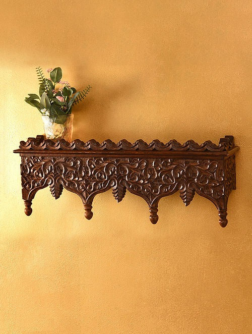 Long Brown Hand Carved Wooden Wall Bracket