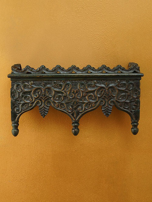 Grey Handcarved Mango Wood Wall Shelf