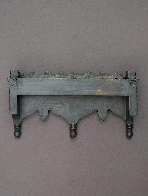 Grey Handcarved Mango Wood Wall Shelf