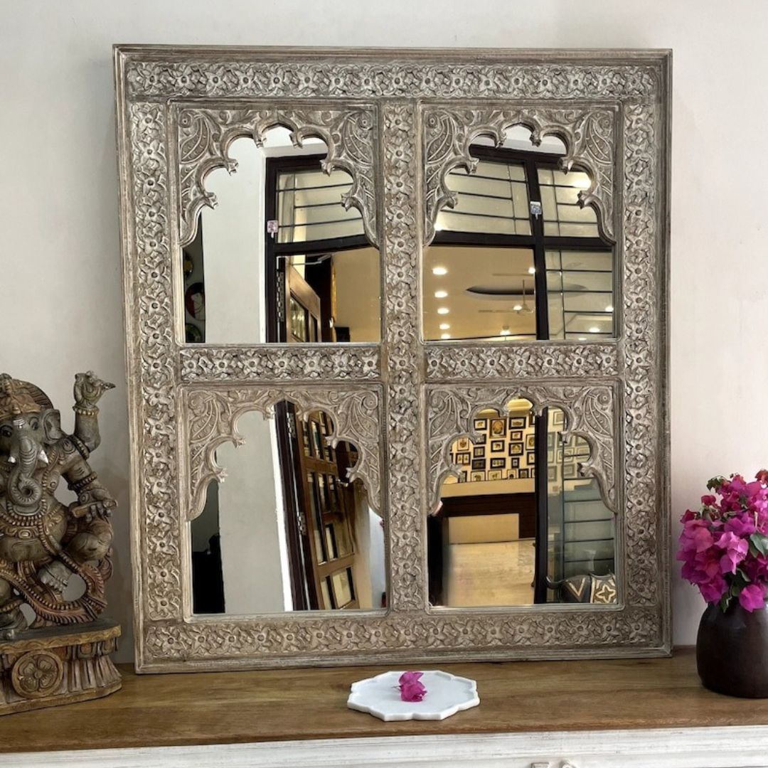 Hand carved 4 Jharokha Mirror