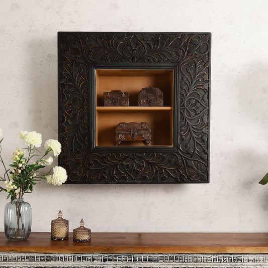 Inaayat Hand Carved Navy Frame Wall Shelf