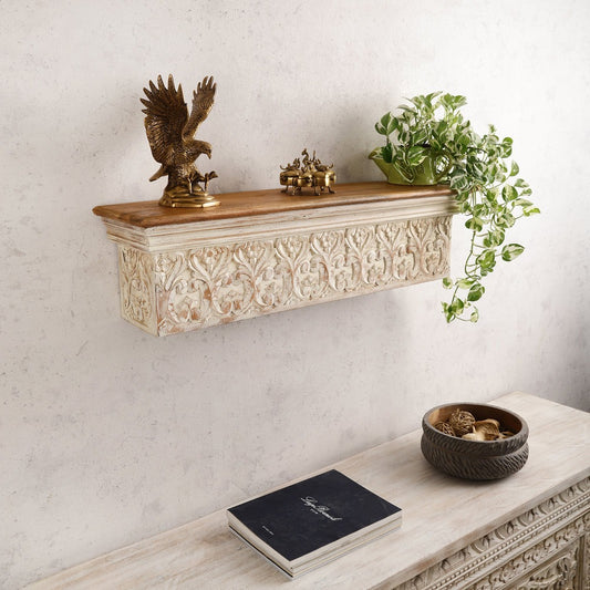 Phoolwari Hand Carved Wall Shelf