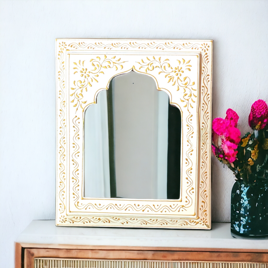 Hand-Painted White & Golden Mirror Frame