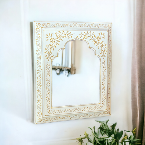 Hand-Painted White & Golden Mirror Frame