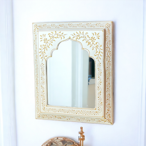 Hand-Painted White & Golden Mirror Frame