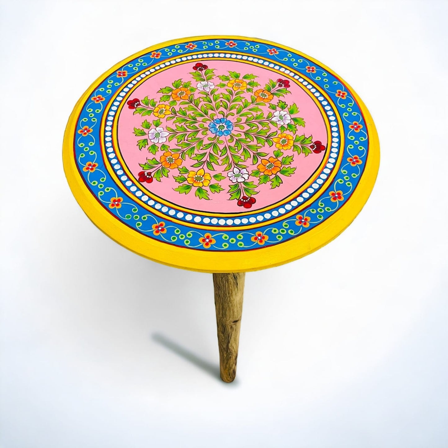 Yellow Flowers Wooden Hand Painted Side Table