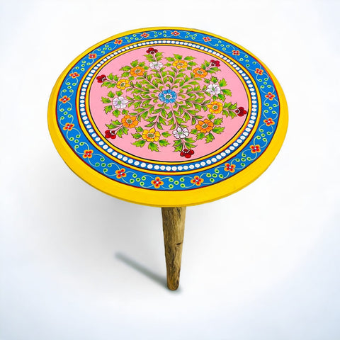 Yellow Flowers Wooden Hand Painted Side Table