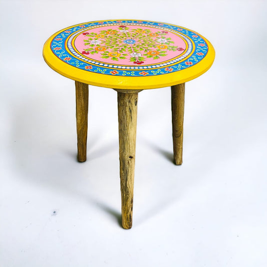 Yellow Flowers Wooden Hand Painted Side Table