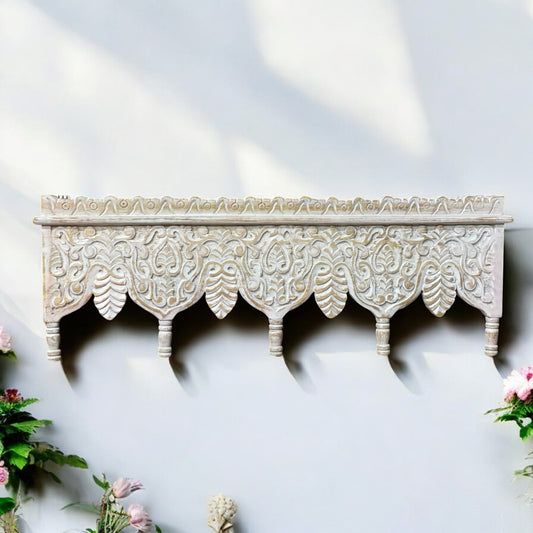 Noor Hand Carved Whitewash Wall Shelf