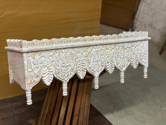 Noor Hand Carved Whitewash Wall Shelf