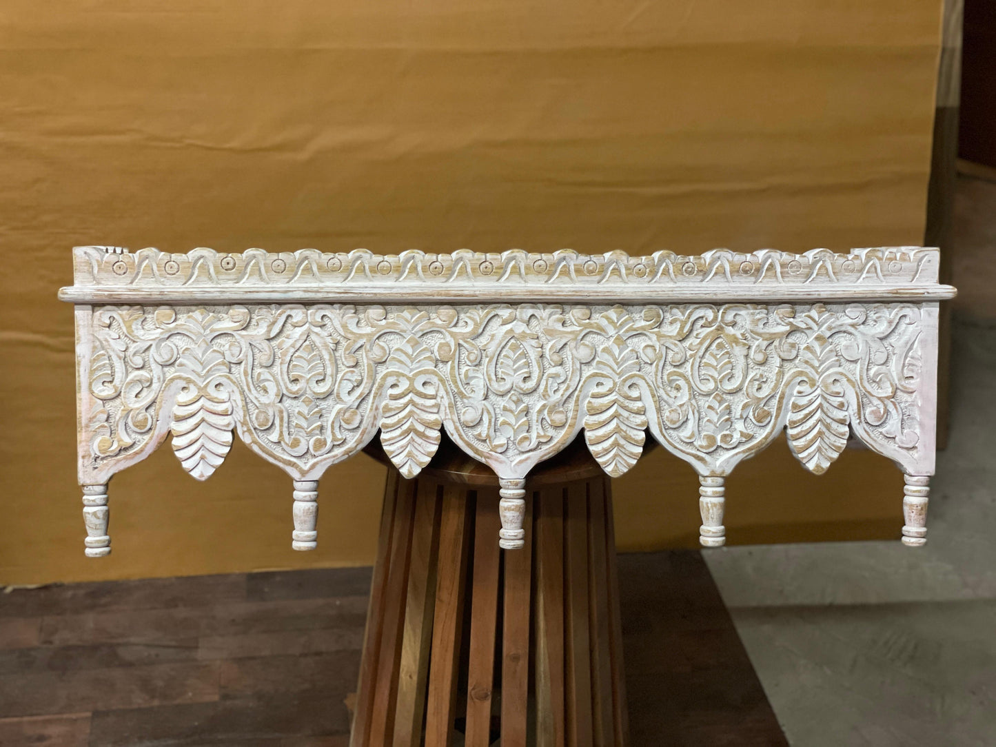 Noor Hand Carved Whitewash Wall Shelf