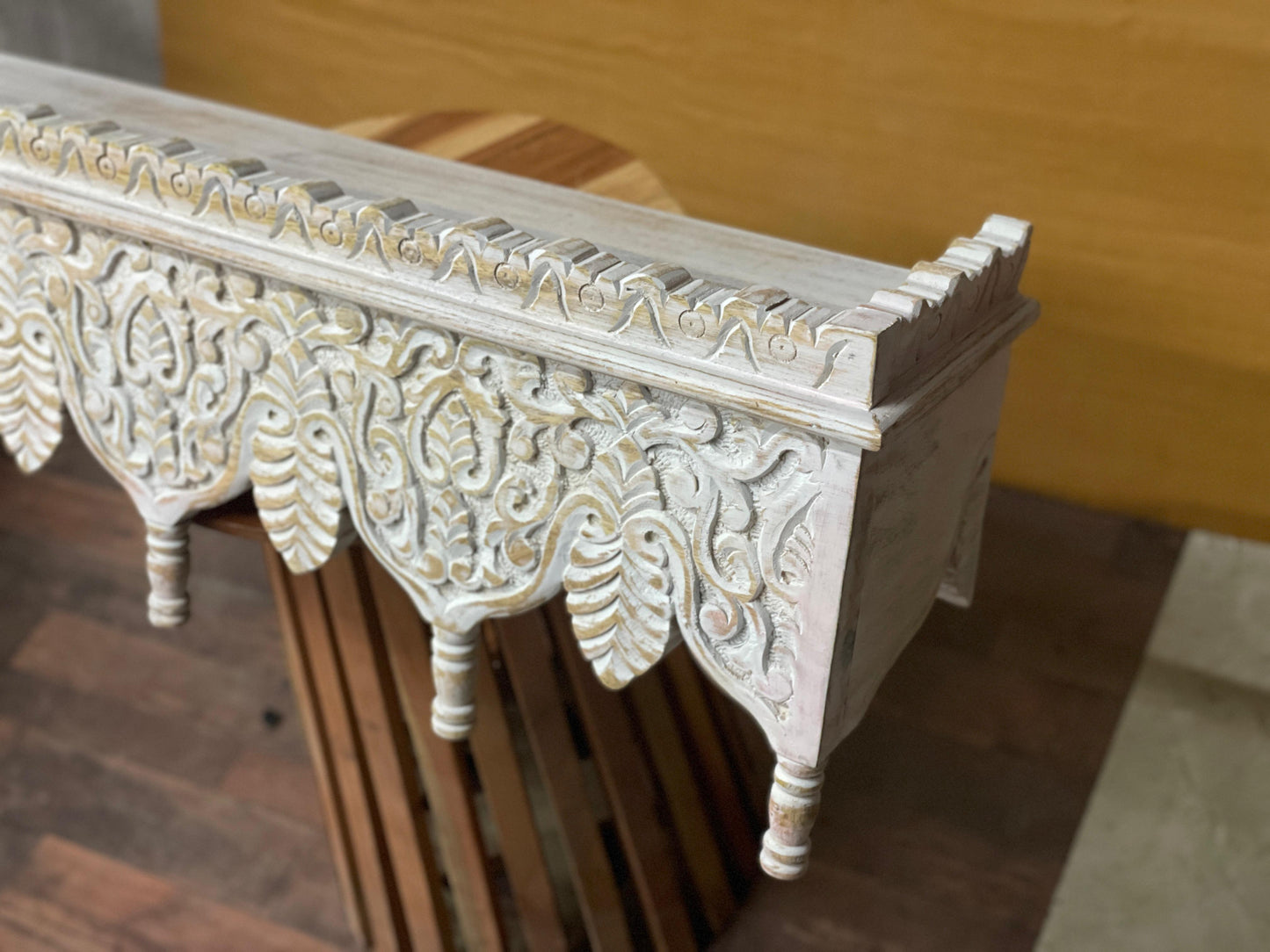 Noor Hand Carved Whitewash Wall Shelf