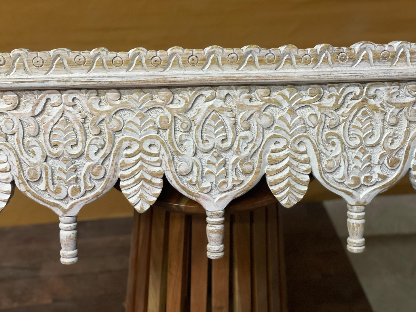 Noor Hand Carved Whitewash Wall Shelf