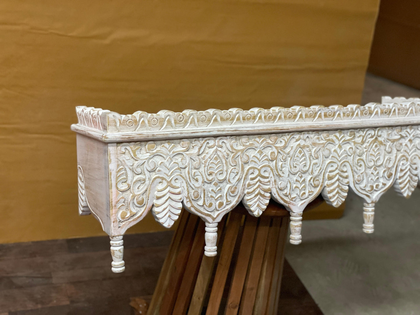 Noor Hand Carved Whitewash Wall Shelf