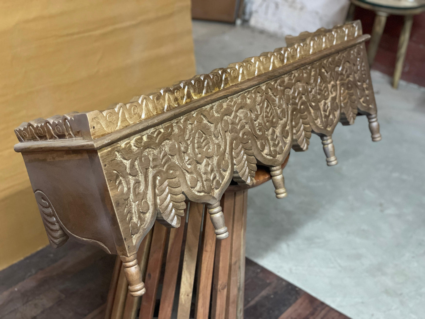 Noor Hand Carved Whitewash Wall Shelf