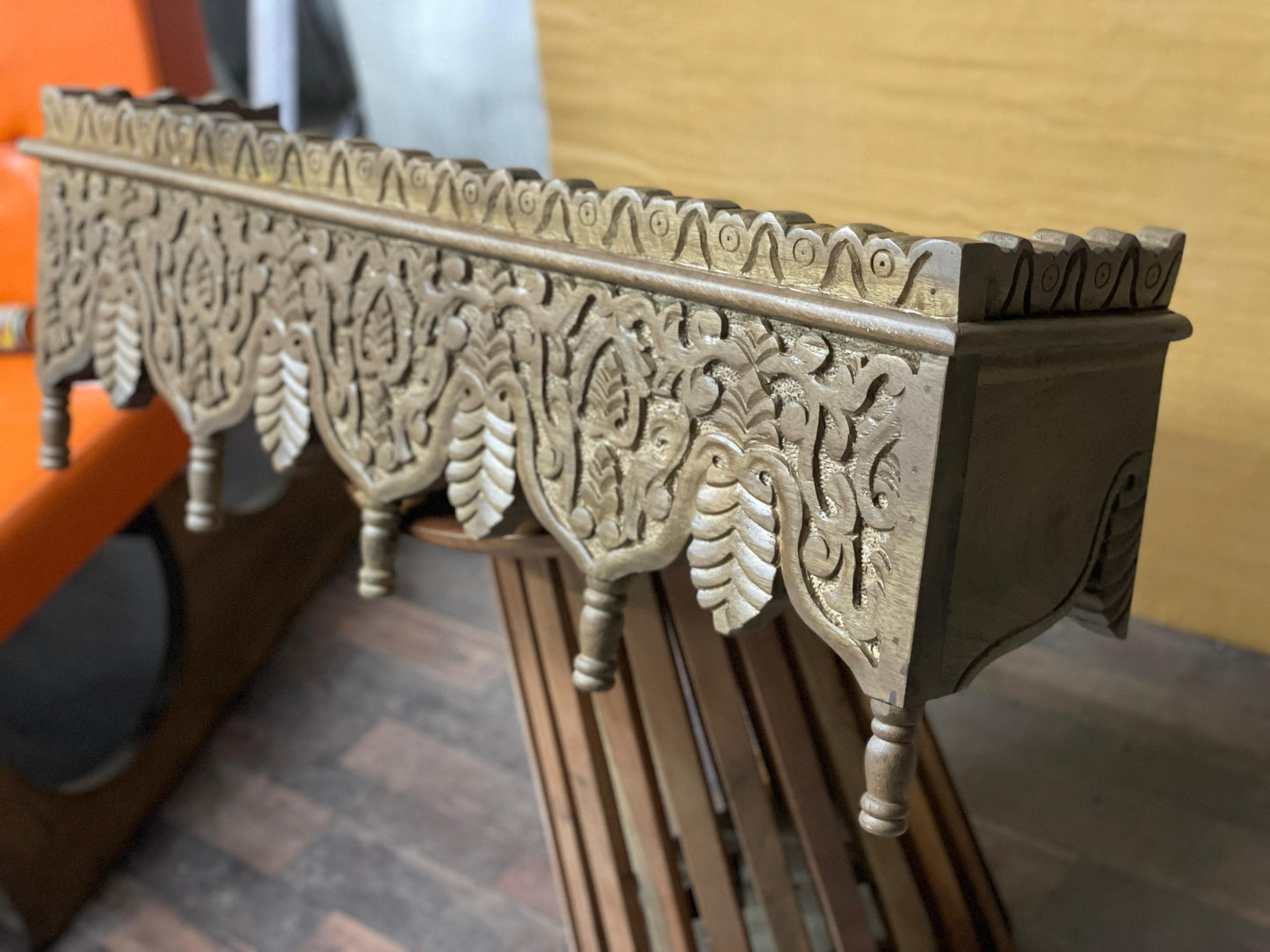 Noor Hand Carved Whitewash Wall Shelf