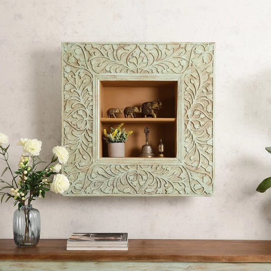 Inaayat Hand Carved Green Frame Wall Shelf