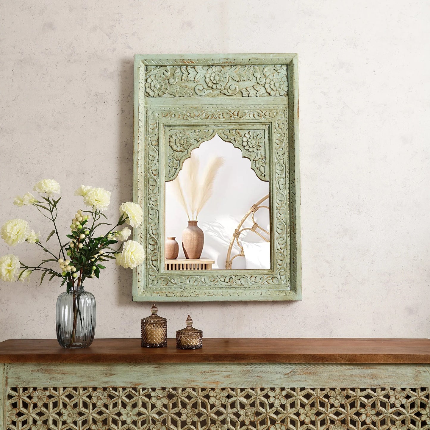 Fizaa Jharokha Green Wall Mirror