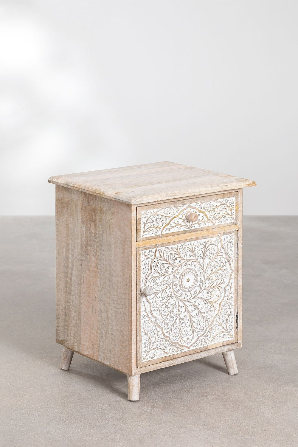 Night stand for bedroom carved in solid mango wood