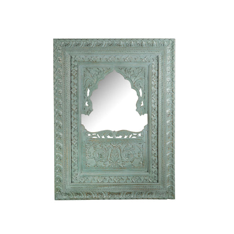 Large vintage mirror with handcrafted wooden details and rustic charm