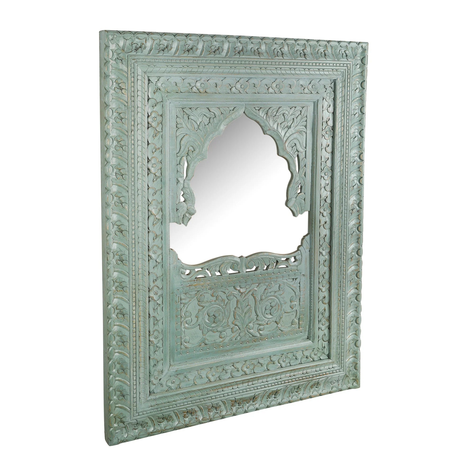 Gold-framed Jharokha mirror perfect for traditional wall decor