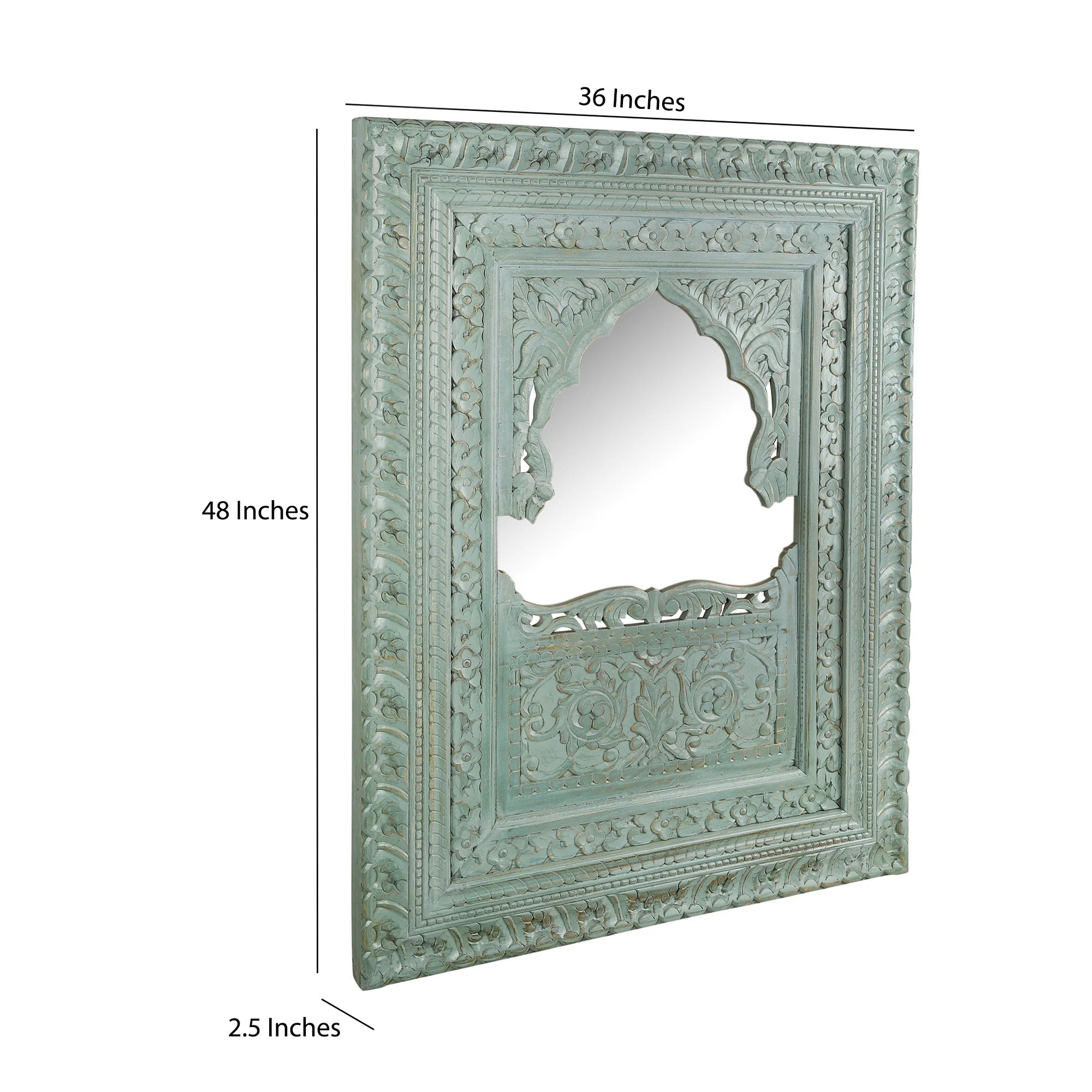 Oval wood mirror with vintage-style carved frame for home decor