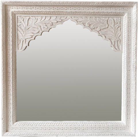 Square White Carved Mirror