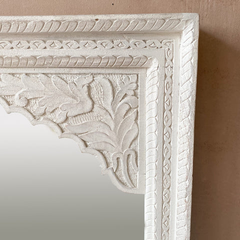 Square White Carved Mirror