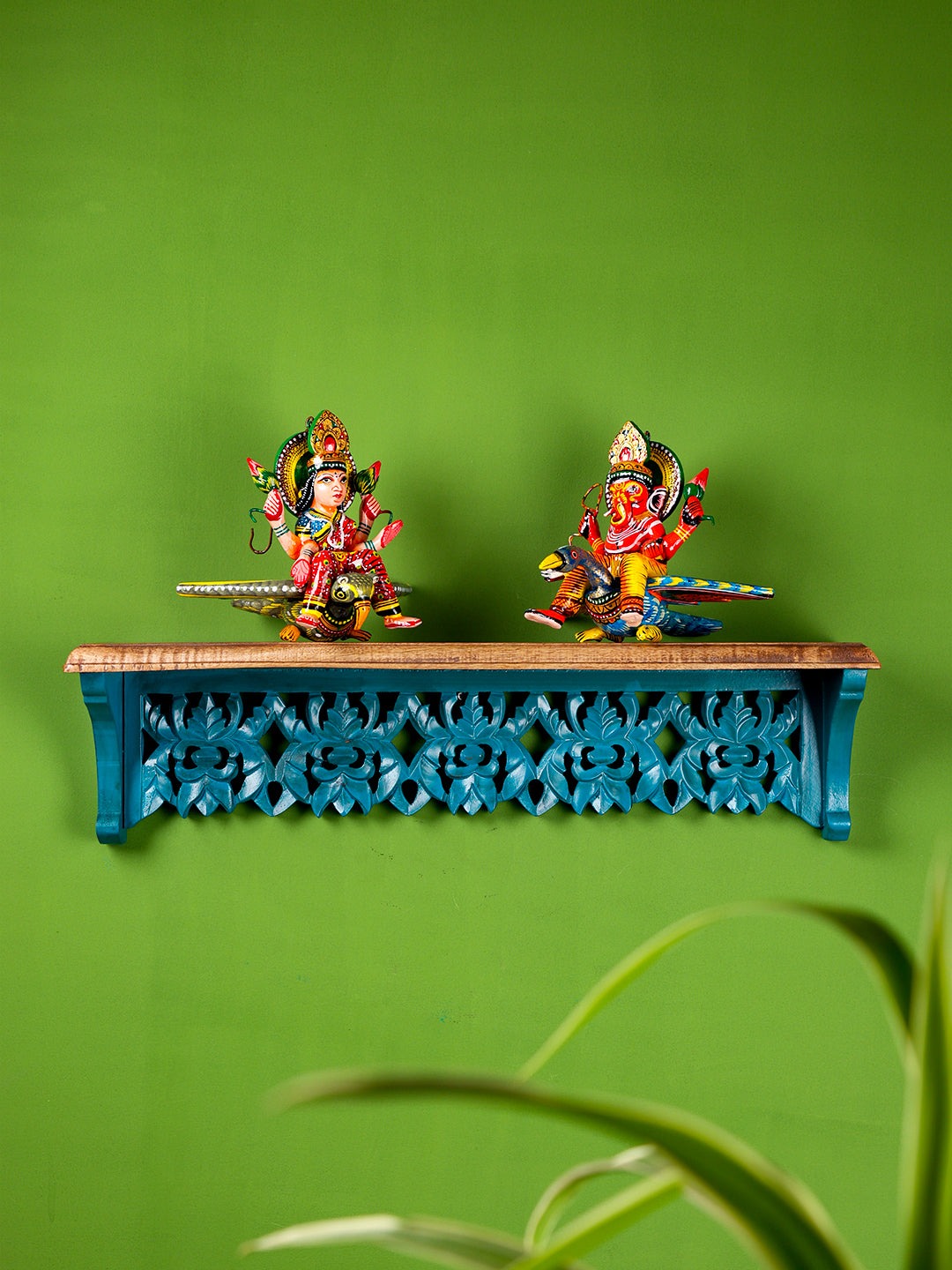 Vintage Wooden Wall Bracket Blue