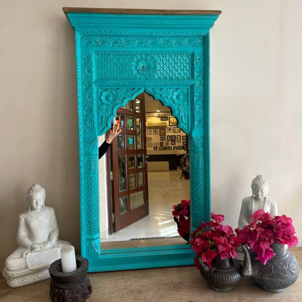 Handcarved Wooden Vintage Wall Mirror