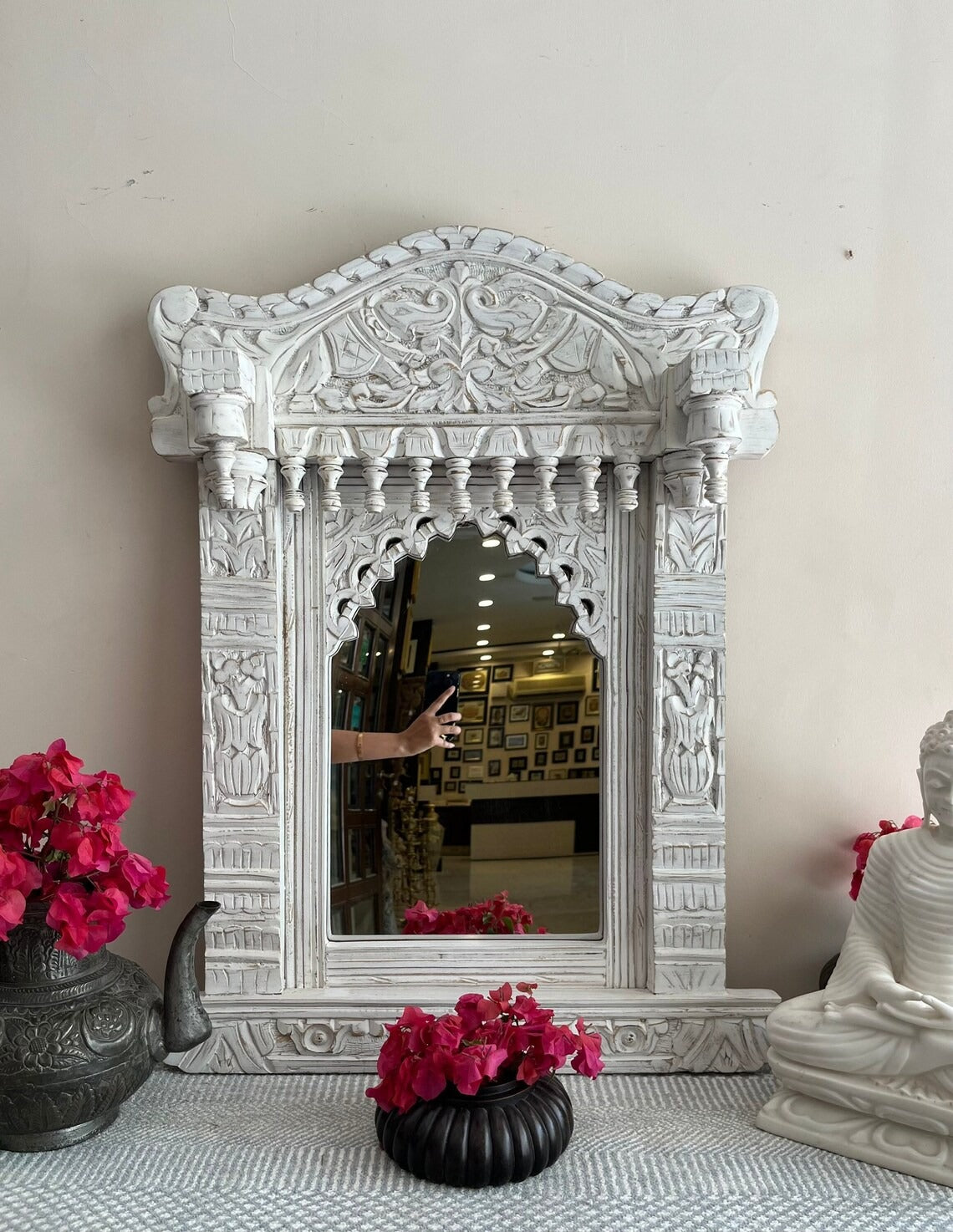 Indian Handcarved Wooden Wall Mirror | Jodhpur Vintage Style Mirror Frame