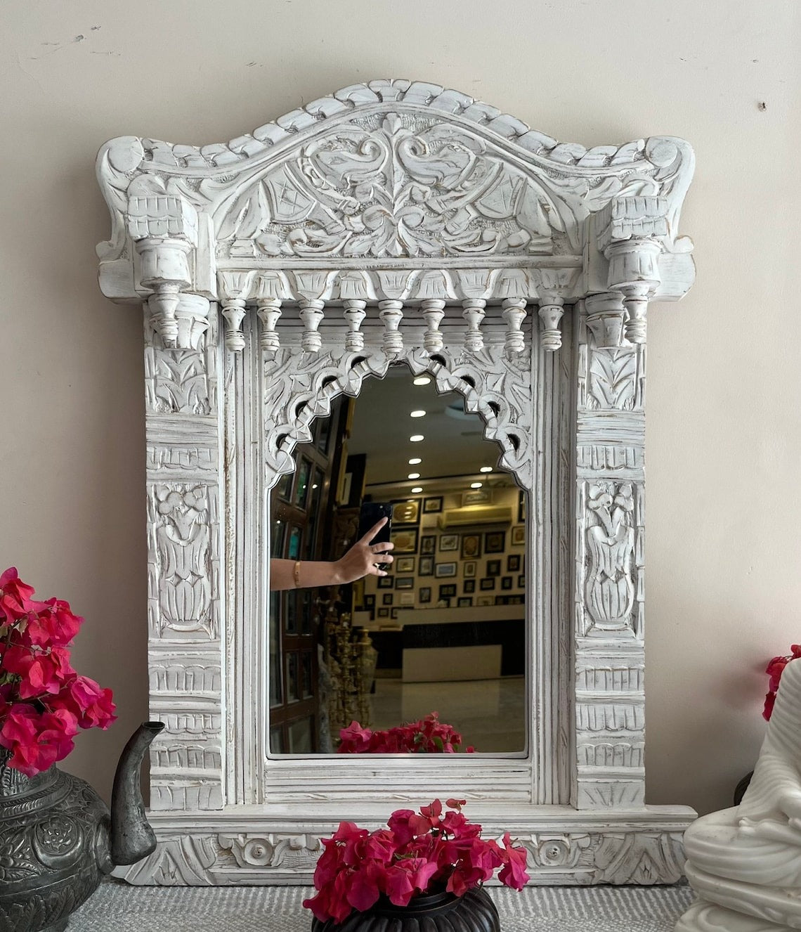 Indian Handcarved Wooden Wall Mirror | Jodhpur Vintage Style Mirror Frame