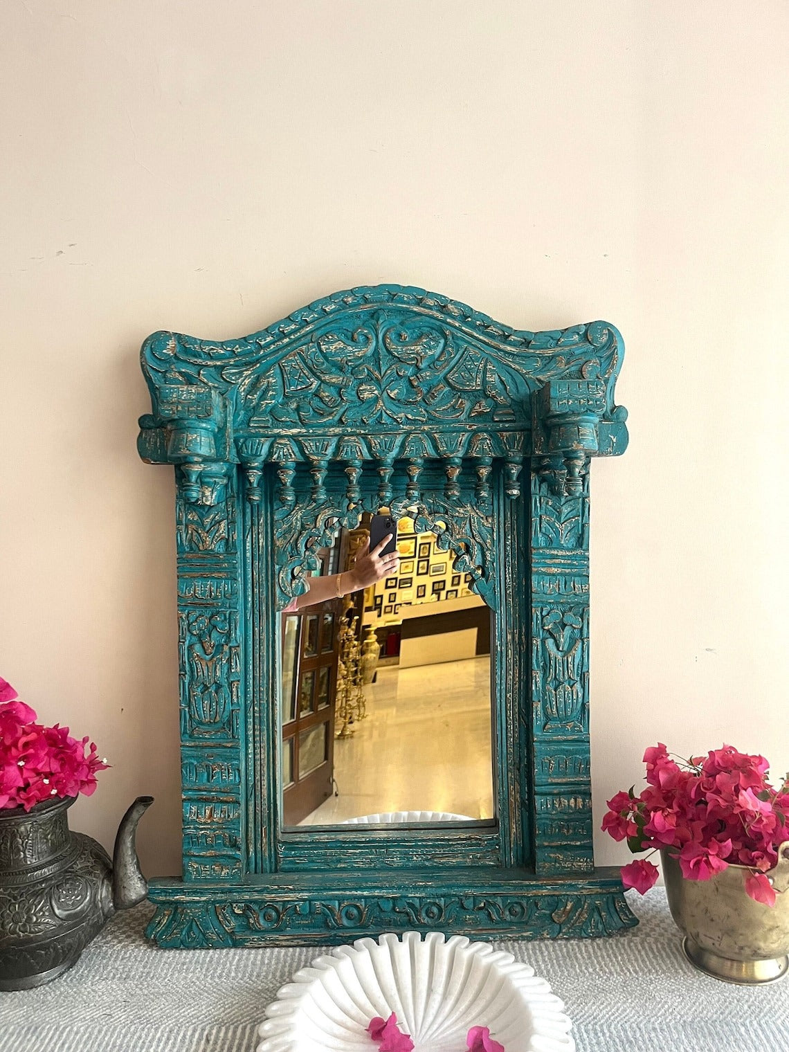 Indian Handcarved Wooden Wall Mirror | Jodhpur Vintage Style Mirror Frame