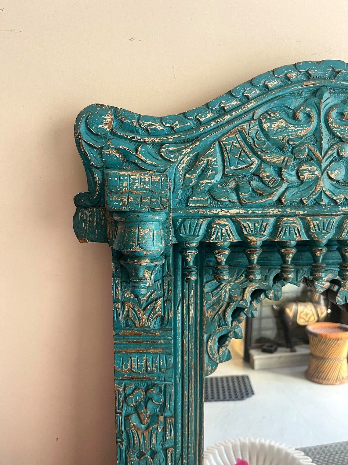 Indian Handcarved Wooden Wall Mirror | Jodhpur Vintage Style Mirror Frame